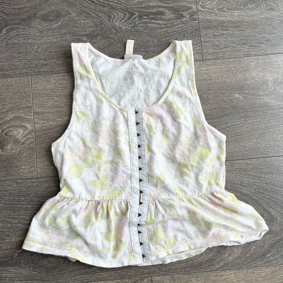 H&M Women’s Tank Top Pastel Floral print Cropped  Ruffle hem Y2K early 2000s - Picture 2 of 10